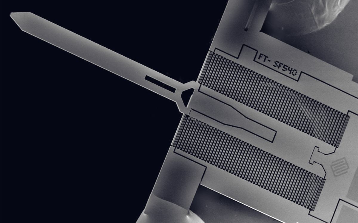 Close-up of a MEMS-based force sensor with high dynamic range and low noise floor.
